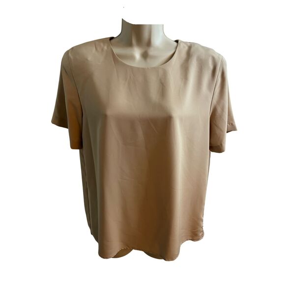Kim Rogers Signature Tan Round Neck Blouse Women’s Size Medium Office Profession - Picture 1 of 5